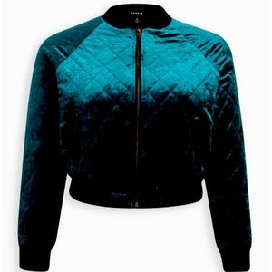 Velvet Quilted Bomber - Green/Teal
